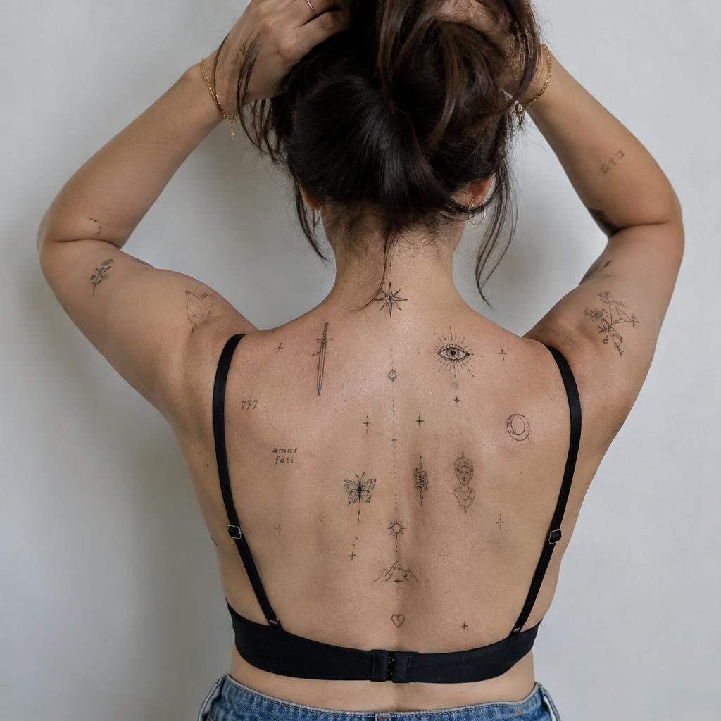 Patchwork Mini Back tattoo design on the body
