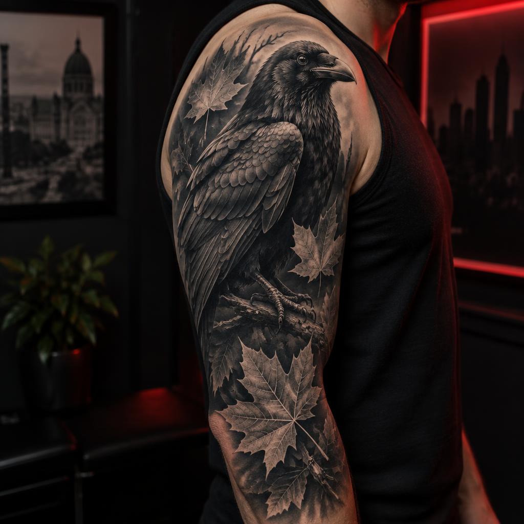 Raven & Maple Sleeve tattoo design on the body