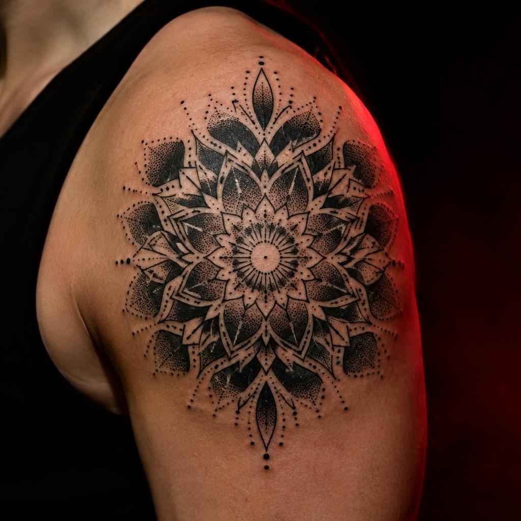 Geometric Mandala tattoo design on the body