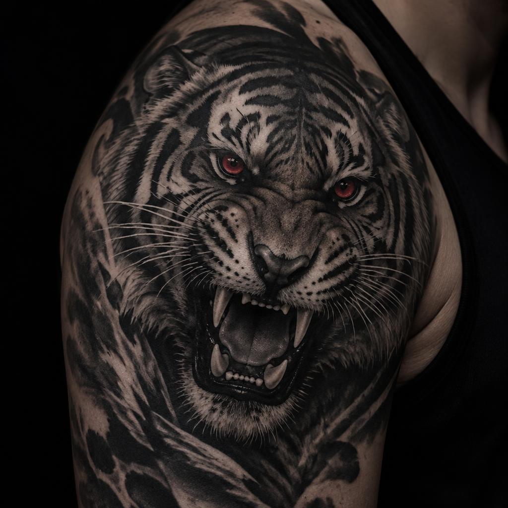 Tiger Micro-Realism tattoo design on the body