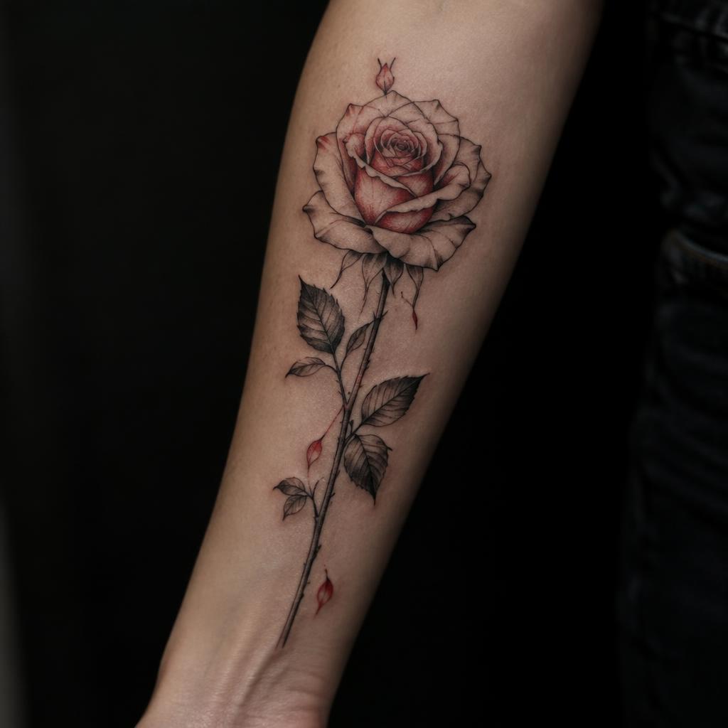 Fine Line Rose tattoo design on the body